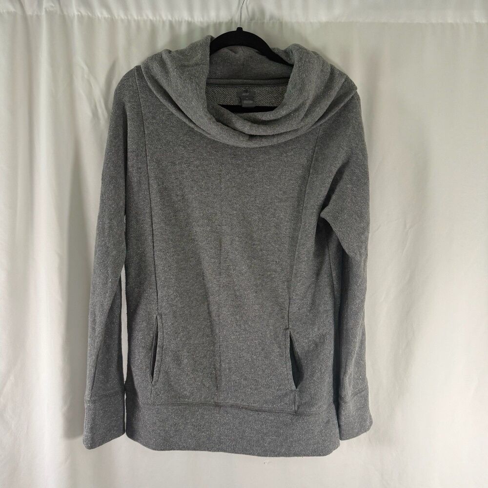 Aerie Cowl Neck Sweater Women's Medium Grey Metallic Knit Long Sleeve Pullover